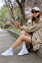 Women's White Zippered Padded Sole Genuine Leather Sneakers - 2