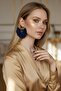 Gold Color Hoop Earrings – Navy Blue Fabric Beaded Design - 3