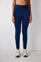 Navy Blue High Waist Ribbed Velvet Leggings - 2