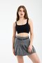 Women's Pleated Dark Gray Shorts Skirt with Belt Detail - 7