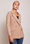 Women's Button Detailed Long Sleeve Stylish Office Ornamental Pocket Flap Fabric Blazer Jacket-Camel - 2