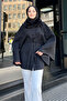 Fur Collar Poncho - Black - 8