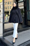 Fur Collar Poncho - Black - 2
