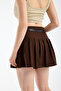 Women's Brown Pleated Belt Detailed Shorts Skirt - 3