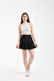 Women's Black Pleated Belt Detailed Shorts Skirt - 6