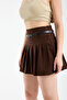 Women's Brown Pleated Belt Detailed Shorts Skirt - 4