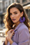 Gold Color Hoop Earrings – Purple Fabric Beaded Design - 8
