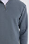 Unisex Relax Fit Relaxed Cut Cotton Fleece Inside Half Zipper Gray Stand Collar Sweatshirt - 3