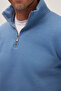 Unisex Relax Fit Comfortable Cut Cotton Fleece Inside Half Zipper Petrol Blue Stand Collar Sweatshirt - 3