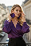 Gold Color Hoop Earrings – Purple Fabric Beaded Design - 6