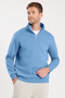 Unisex Relax Fit Relaxed Cut Cotton Fleece Inside Half Zip Blue Stand Collar Sweatshirt