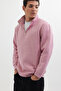Unisex Relax Fit Comfortable Cut Cotton Fleece Inside Half Zipper Lilac Stand Collar Sweatshirt - 2
