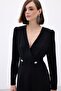 Double Breasted Ornamental Jewelled Crepe Jumpsuit - Black - 7