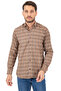 Men's Cinnamon Color Winter Shirt with Checkered Pockets, Collar Buttons, Classic Cut - 2