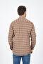 Men's Cinnamon Color Winter Shirt with Checkered Pockets, Collar Buttons, Classic Cut - 3