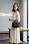 Women's Black Lock Detailed Mini Shoulder & Hand Bag Zippered Single Compartment Long Strap 20X15X10 cm - 2