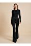 Black Button Detail High-Waist Flared Interlock Knit Leggings Pants - 2