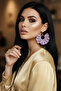 Women's Gold Color Hoop Dangle Earrings – Dusty Rose Fabric Beaded Design - 7