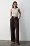 Women's Lycra Buckle Belt Detailed Elastic Palazzo Trousers Brown
