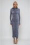 Stretch Fabric Dress with Rose Detail on the Collar and Gathered Detail 2968