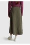Women's khaki 100% cotton velvet flared midi skirt with zipper - 3