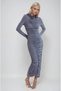Stretch Fabric Dress with Rose Detail on the Collar and Gathered Detail 2968 - 4