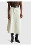 Women's Cream 100% Cotton Velvet Flared Zippered Midi Skirt