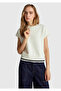 Women's Cream Modal Blend Sleeveless Sweatshirt with Stripe Detail at the Waist
