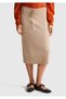Women's Beige Cotton and Wool Blend Ribbed Detailed Lace-Up Knitted Skirt