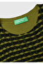 Women's Khaki Green Viscose Blend Patterned Crew Neck Short Sleeve Sweater - 6