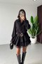 Women Shirt Collar Lace Detail Ruffle Mini Dress