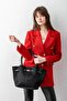 Meet Terra Black Suede Look Large Volume Women's Shoulder Bag with Lock Accessory - 2