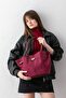 Meet Terra Burgundy Suede Look Large Volume Women's Shoulder Bag with Lock Accessory - 5