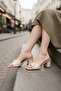 Women's Igor Beige Leather Belt Detailed Thick Heeled Comfortable Fit Slippers - 5