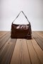 Women's Wrinkled Textured Shoulder Bag with Belt Buckle Pouch Detail, Chain Accessory, and Adjustable Strap - 5