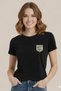Women's Stone Embroidered Pocket Basic Round Neck Vi Viscose İyah T-Shirt