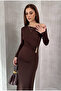 Kayik Collar Long Sandy Dress with Drop Buckle Detail - 4