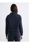 Navy Blue Stand Collar Women's Zippered Sweatshirt - 4