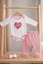 Baby Girl Pink Süzene Heart Embroidered 3-Piece Set Body-Pants-Bandana - 4