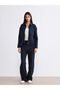 Navy Blue Stand Collar Women's Zippered Sweatshirt - 2