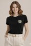 Women's Stone Embroidered Pocket Basic Round Neck Vi Viscose İyah T-Shirt - 4
