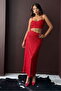 Red Sequined Long Skirt - High Waist, Stylish Evening Dress Combination |   F1977 - Red