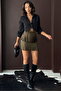Tasseled Scuba Suede Skirt - Khaki |   F2030 - Khaki
