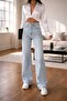 Cristian Ice Blue Snow Stretch Fabric Super High Waist Loose-Leg Denim Palazzo Pants - 4