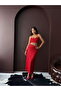 Red Sequined Long Skirt - High Waist, Stylish Evening Dress Combination |   F1977 - Red - 3