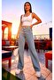 Julia 90's Light Blue Snow Stretch Fabric Super High Waist Loose Leg Denim Palazzo Pants - 2