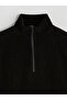 Black Mock Neck Corded Fabric Women's Sweatshirt - 6