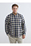 From Uzg Store, Big Size Standard Fit Long Sleeve Checkered Embroidered Gabardine Men'S... - 3