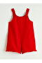 Red girl's plain overalls dress - 2