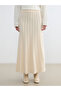 Ecru Elastic Waist Knit Flared Skirt - 2